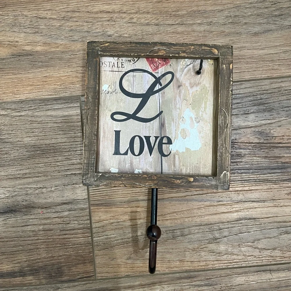 Rustic Love Wall Hook with Brown Frame